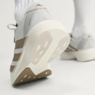 Adidas Adizero Evo SL Woven men's running shoe in Grey One/Grey One/Khaki Six — heel and outsole detail