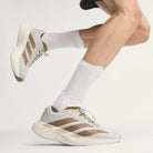 Adidas Adizero Evo SL Woven men's running shoe in Grey One/Grey One/Khaki Six — on-foot side view