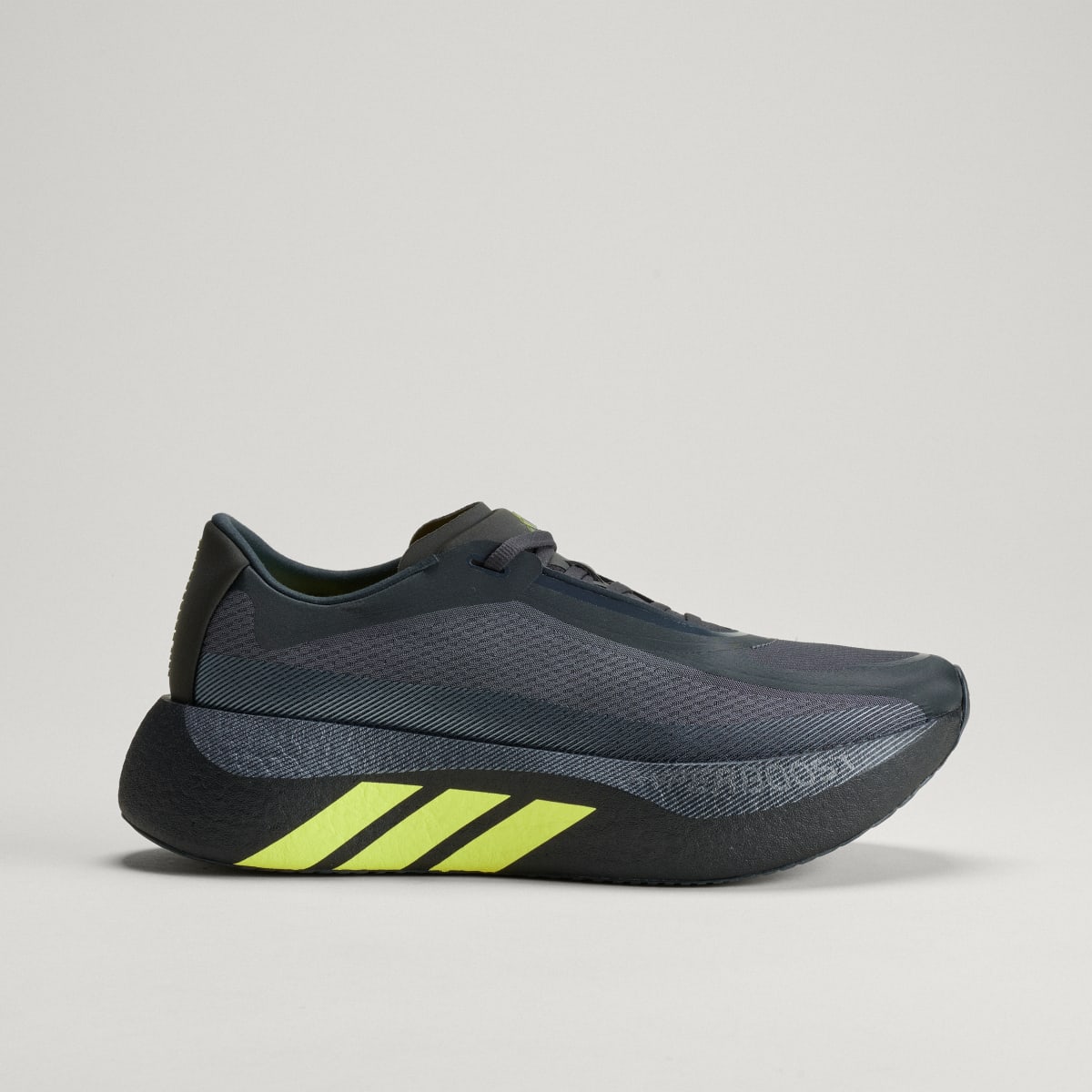 Adidas Hyperboost Edge men's running shoe in Carbon/Hi-Res Yellow/Grey Five — side profile