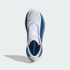 Adidas Hyperboost Edge men's running shoe in Cloud White/Equipment Blue/Zero Metallic — top view.