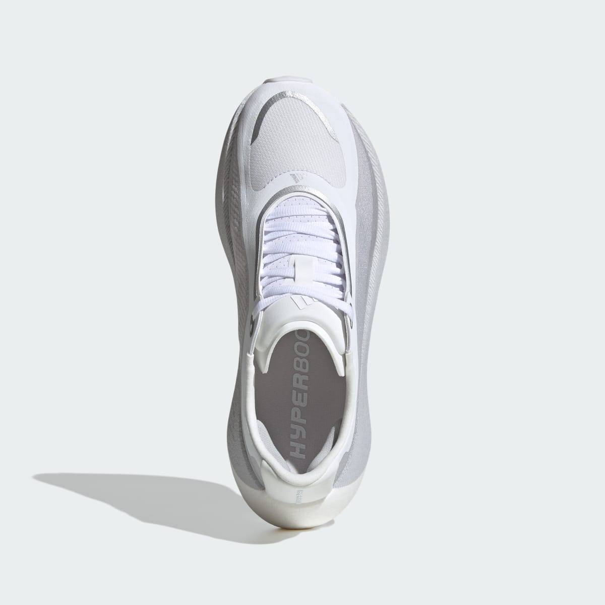 Adidas Hyperboost Edge women's running shoe in Cloud White/Light Solid Grey/Silver Metallic - top view