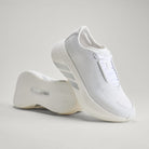 Adidas Hyperboost Edge men's running shoe in Cloud White/Silver Metallic/Zero Metallic — angled pair with outsole visible.