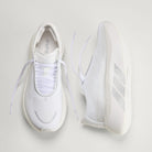 Adidas Hyperboost Edge men's running shoe in Cloud White/Silver Metallic/Zero Metallic — top and opposite side views.