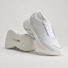 Adidas Hyperboost Edge women's running shoe in Cloud White/Silver Metallic/Zero Metalic — angled pair with outsole visible