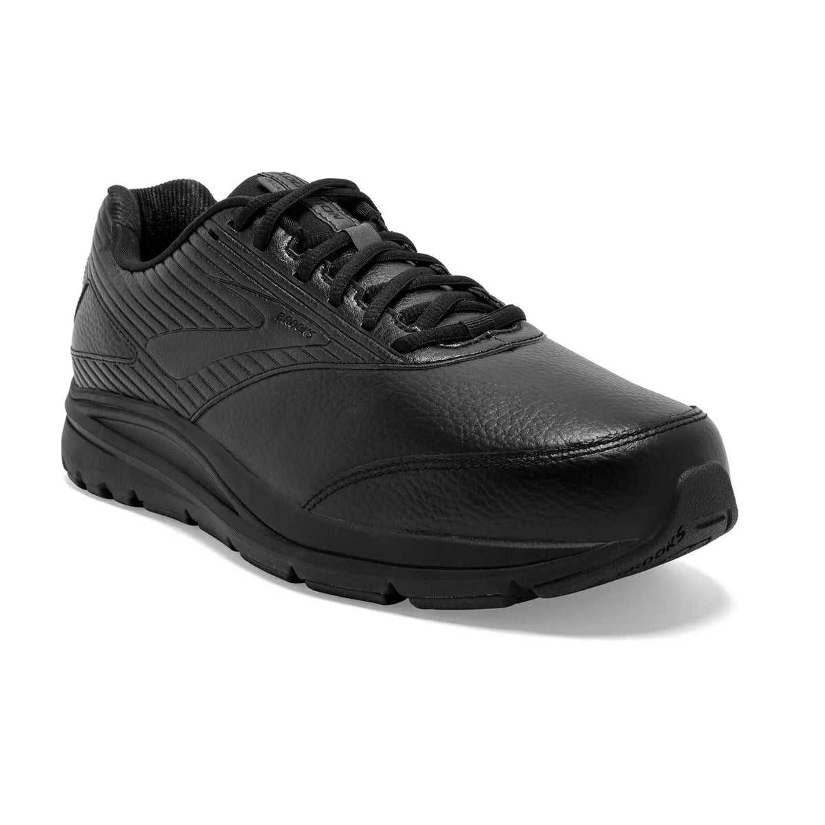 Brooks Addiction Walker 2 men's walking shoe in Black/Black, angled front view