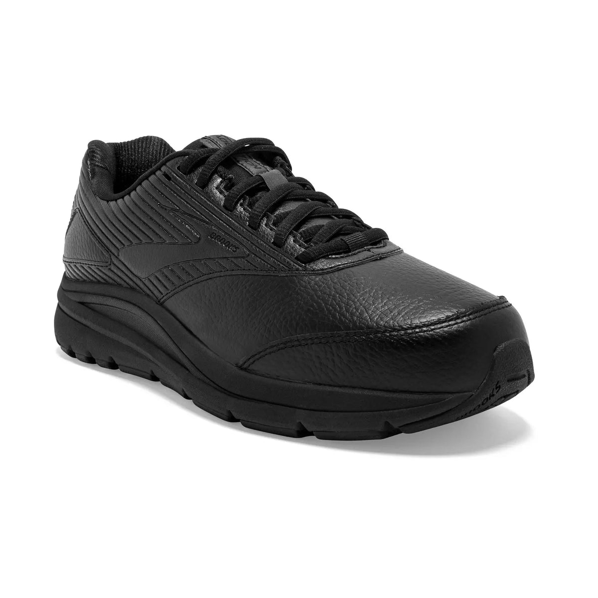 Brooks Addiction Walker 2 women's walking shoe in Black/Black, angled front view