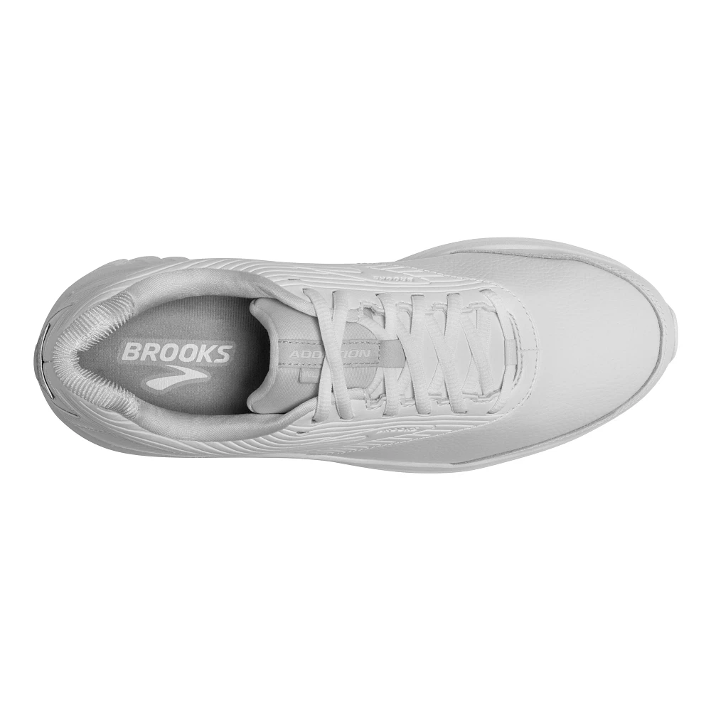 Men's Brooks Addiction Walker 2. White upper. White midsole. Top view.