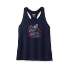 Brooks Distance Tank 2.0 women's running tank in Run Happy Navy Run USA, front view