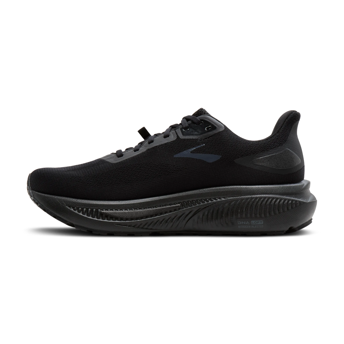 Brooks Ghost 18 GTX women's waterproof running shoe in Black/Black/Ebony medial view