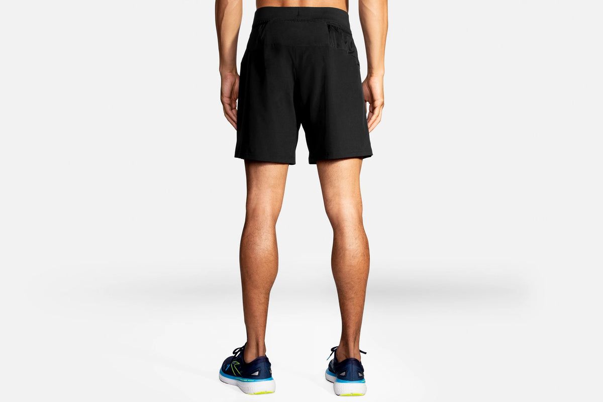 Men's Brooks Sherpa 7" 2-in-1 Shorts. Black. Rear view.