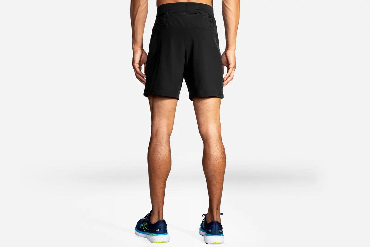 Brooks Sherpa 7-inch men's Black running shorts shown from the back