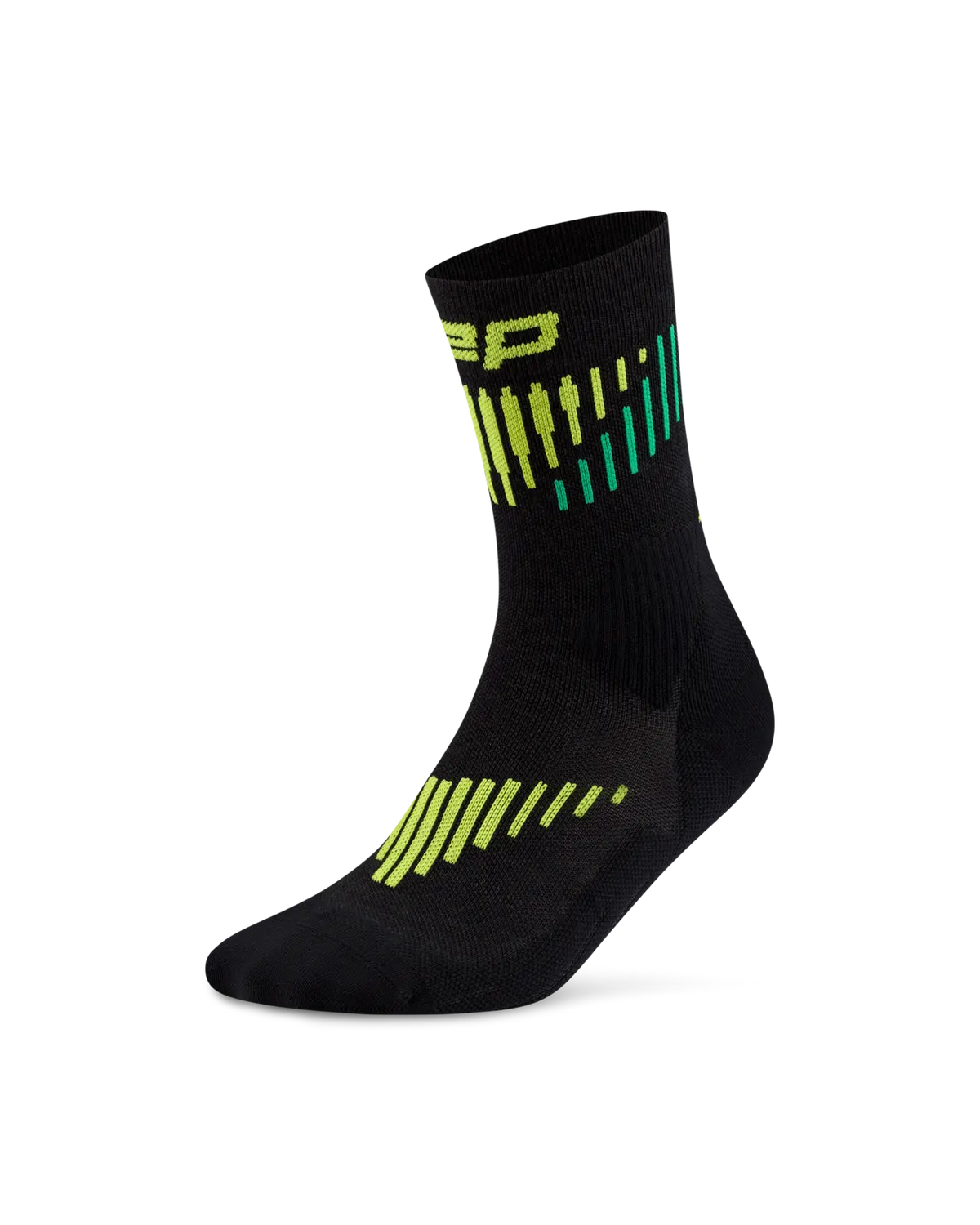 CEP Core Run Merino Mid Cut Compression Sock in Black/Lime, outer side view
