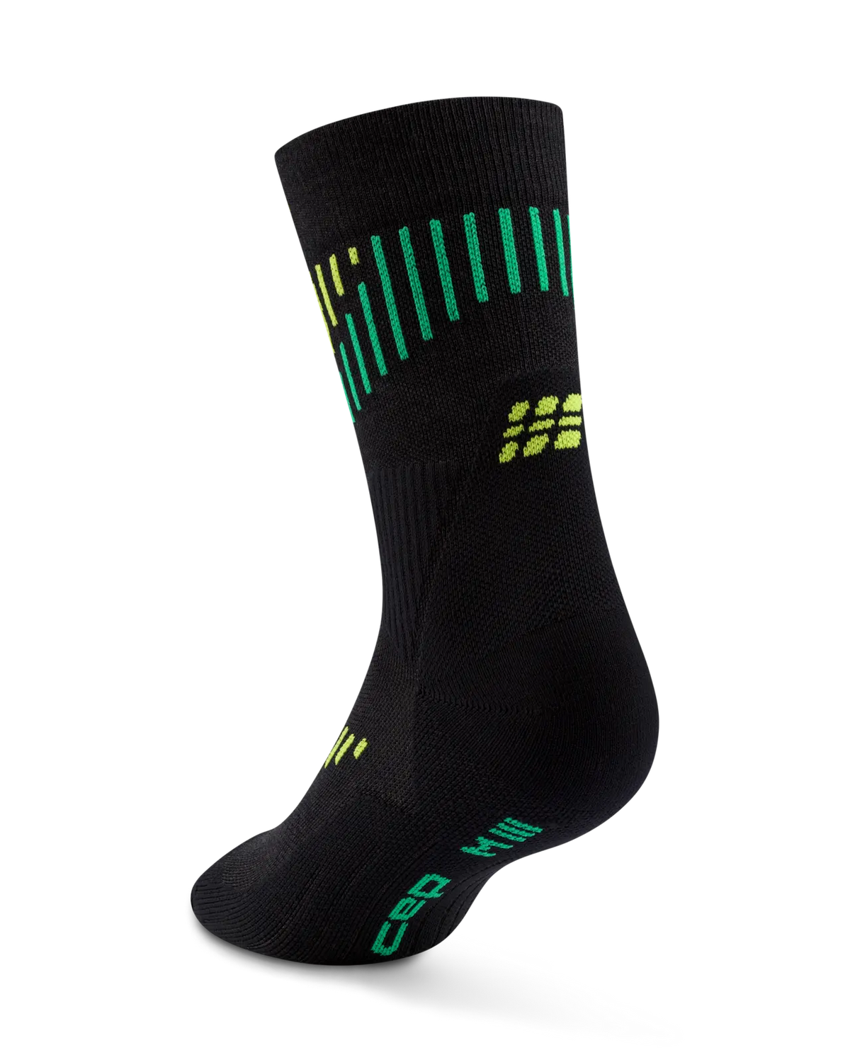 CEP Core Run Merino Mid Cut Compression Sock in Black/Lime, inner side view