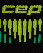 CEP Core Run Merino Mid Cut Compression Sock in Black/Lime, cuff knit detail