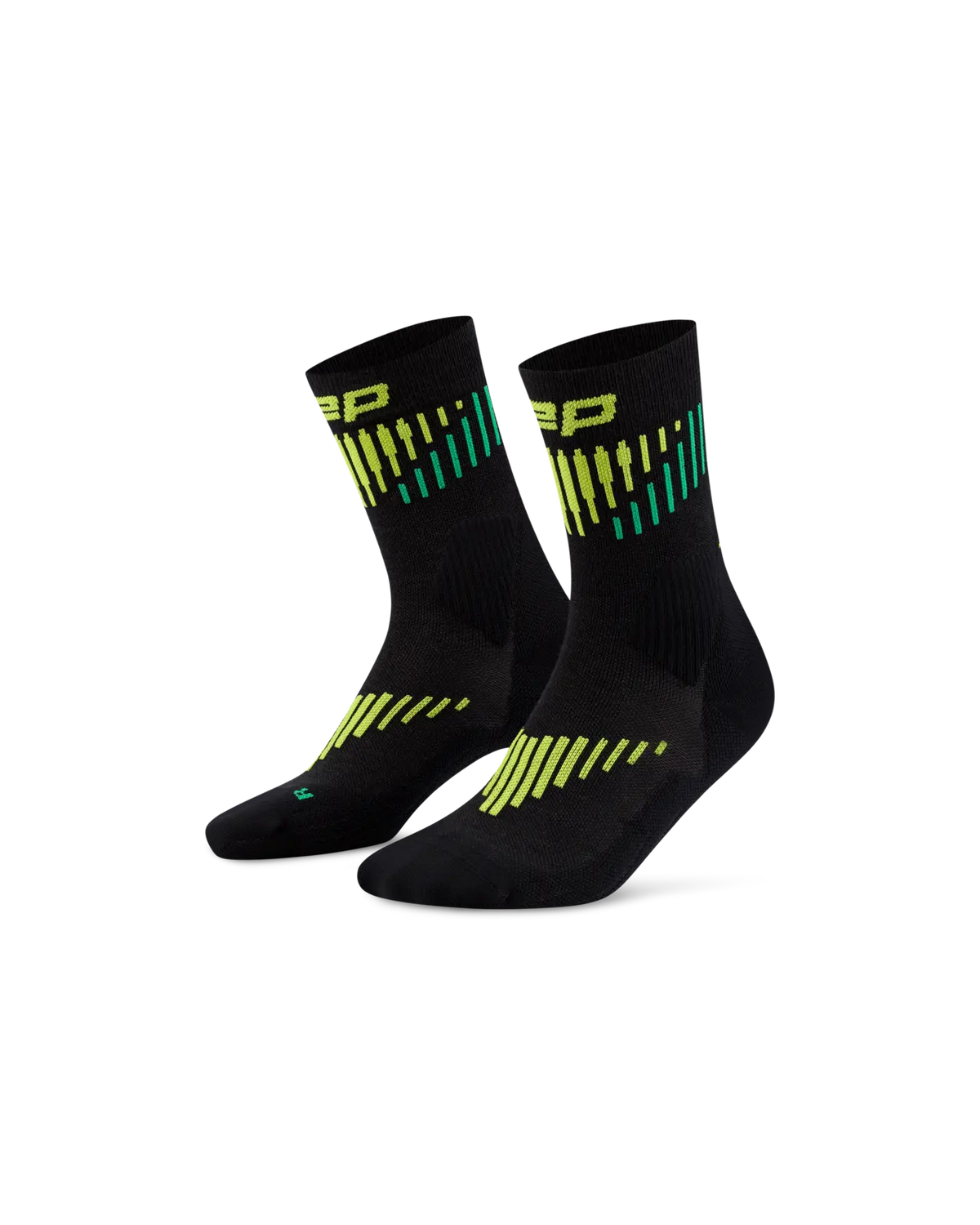 CEP Core Run Merino Mid Cut Compression Socks in Black/Lime, product pair