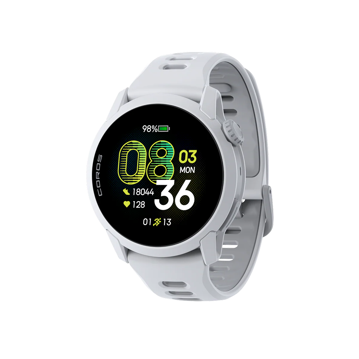 COROS PACE 4 GPS sports watch in White with silicone band angled view