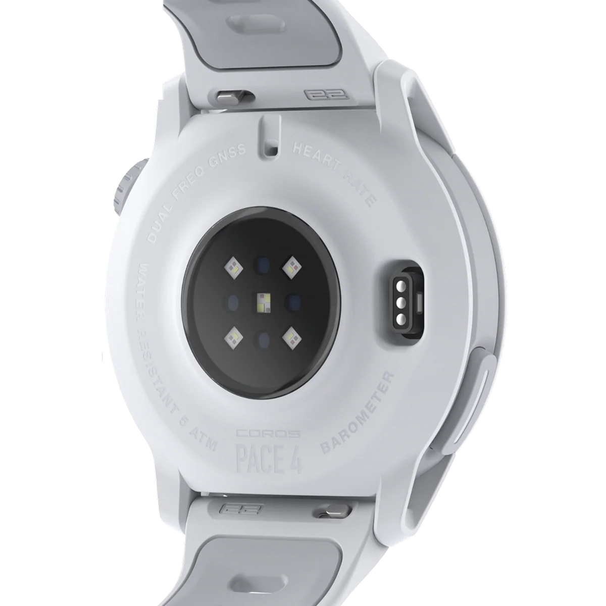 COROS PACE 4 GPS sports watch in White rear heart-rate sensor view