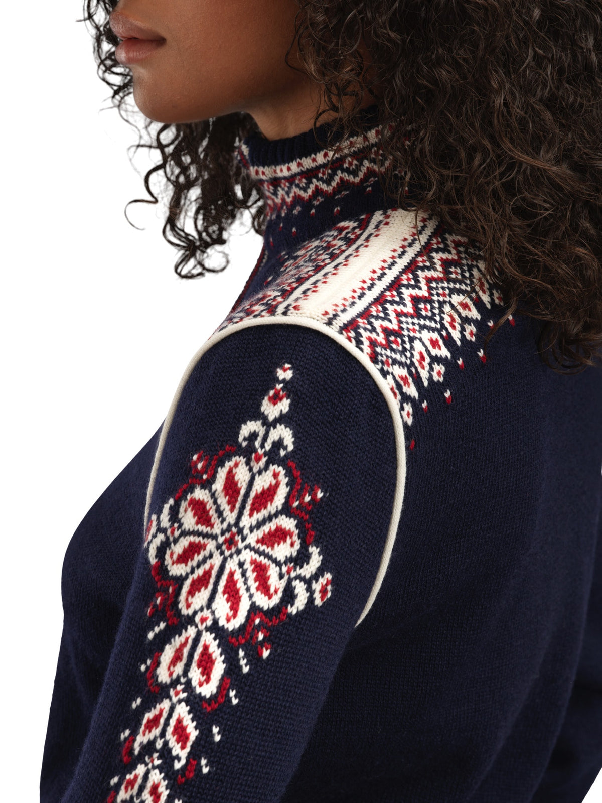 Dale of Norway 140th Anniversary Jacket, women’s, Navy/Red Rose/Off White – shoulder and sleeve detail