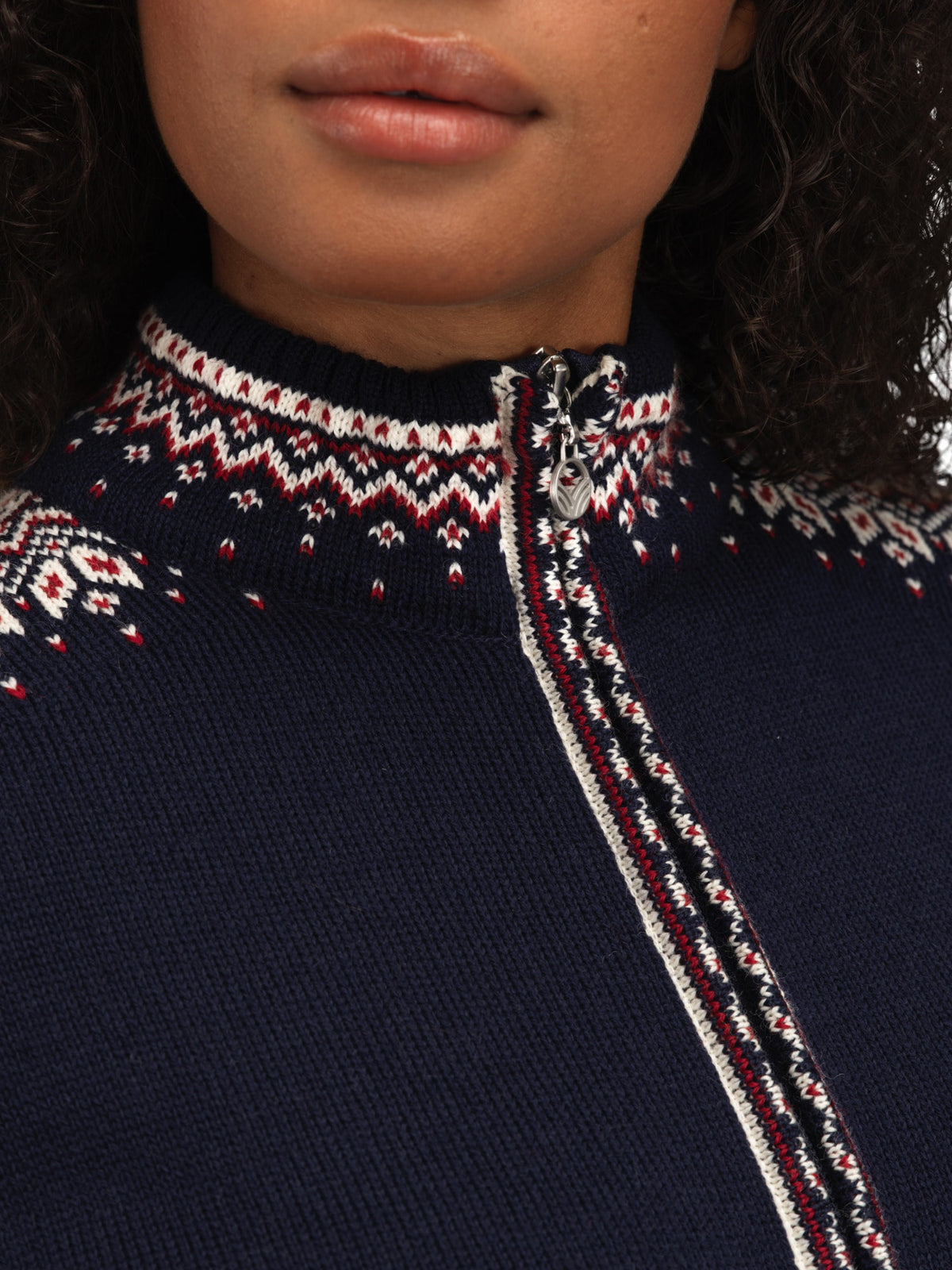 Dale of Norway 140th Anniversary Jacket, women’s, Navy/Red Rose/Off White – collar detail