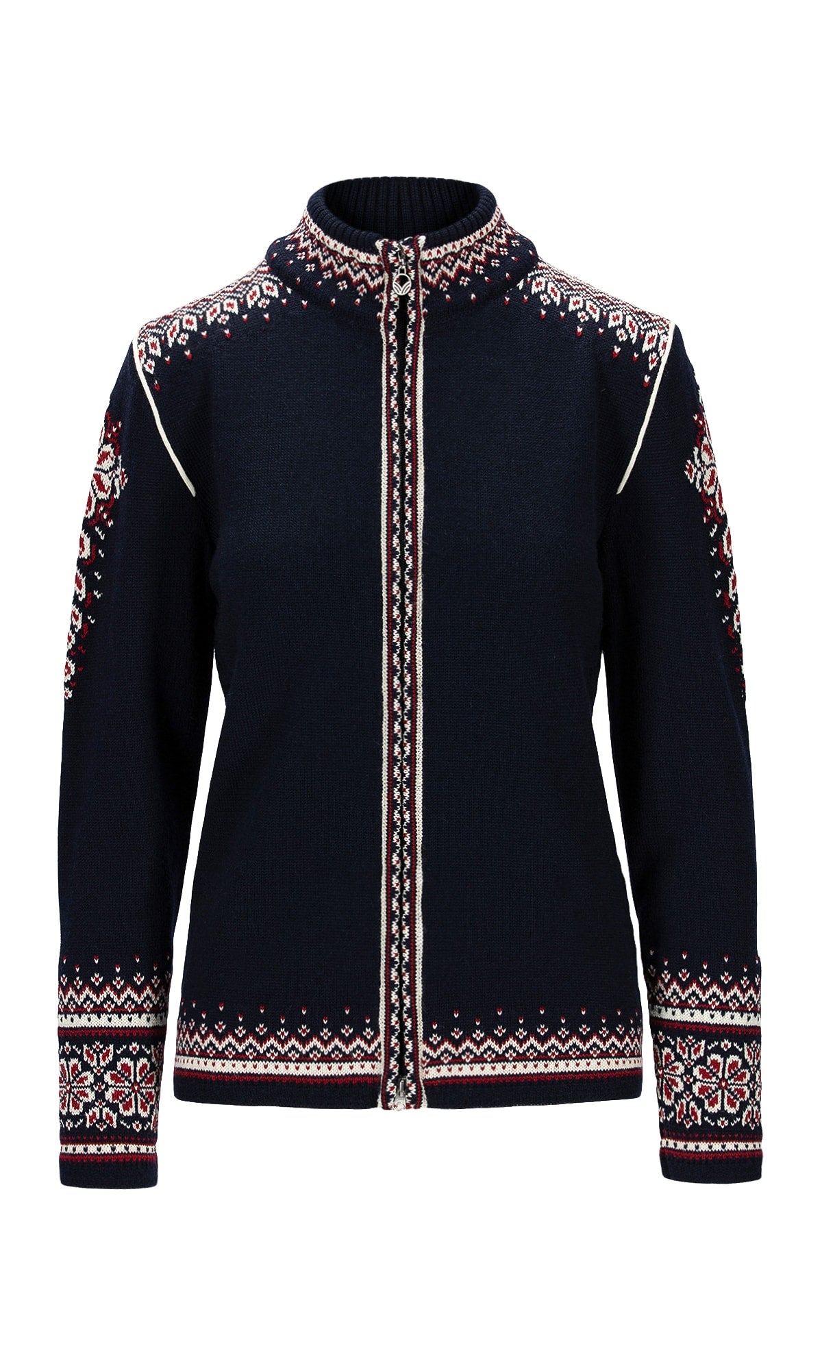 Dale of Norway 140th Anniversary Jacket, women’s, Navy/Red Rose/Off White – front product view