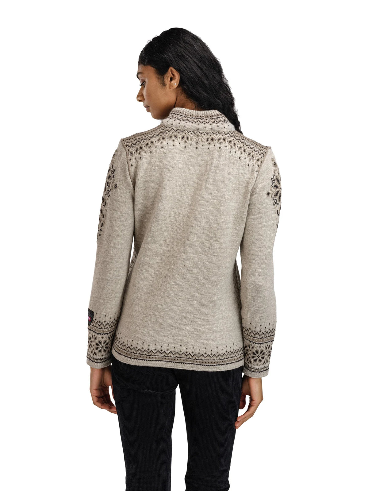 Dale of Norway 140th Anniversary Jacket, women’s, Sand/Coffee/Mountainstone – back on model