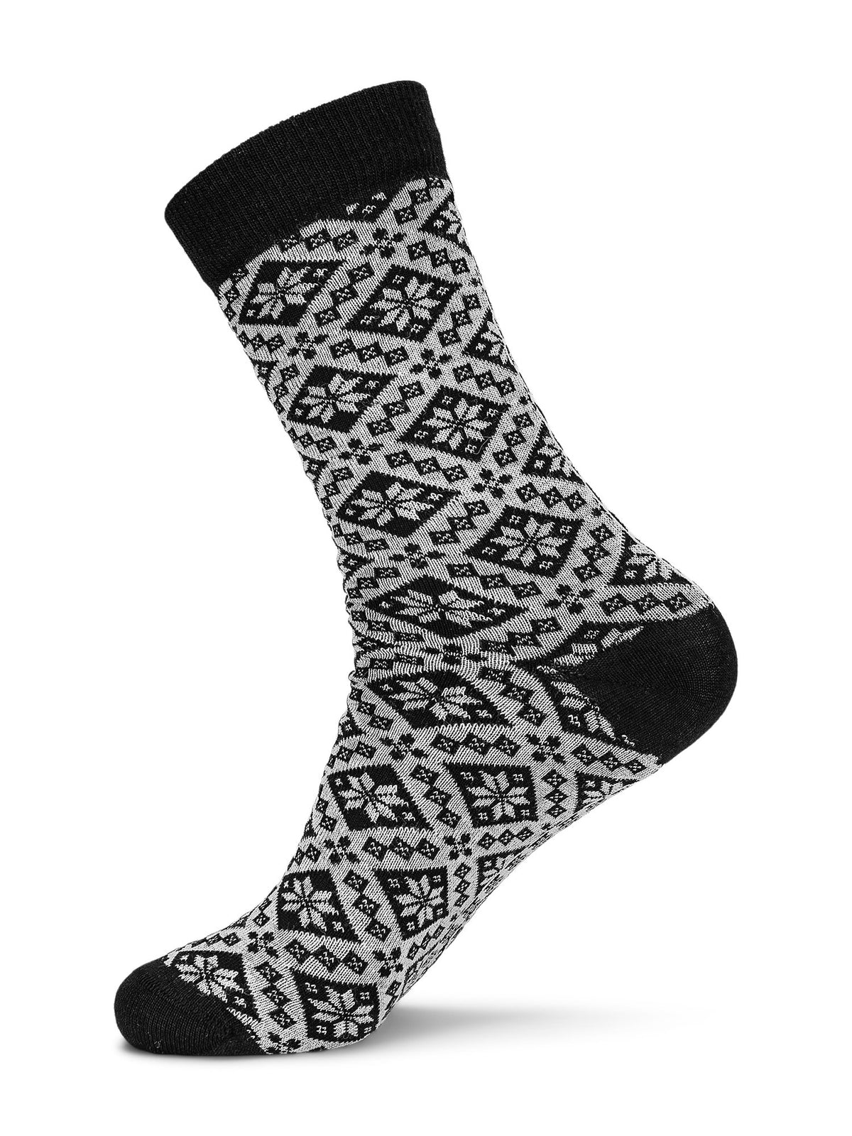 Single Bjoroy crew sock in Black/Off White with contrasting cuff, heel, and toe