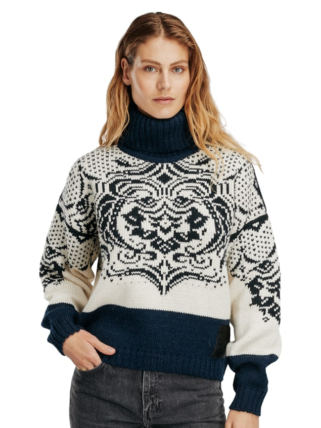 Dale of Norway Blomdalen Sweater, women’s, Off White/Black/Navy – front on model