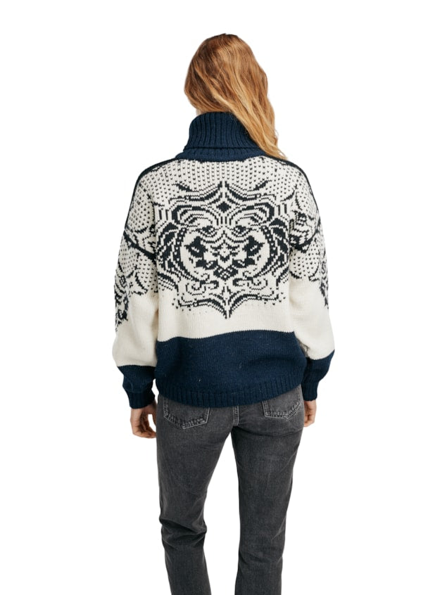 Dale of Norway Blomdalen Sweater, women’s, Off White/Black/Navy – back on model