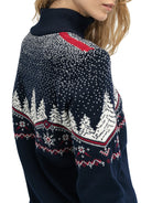 Dale of Norway Christmas Sweater, women’s, Navy/Off White/Raspberry – back shoulder and collar detail