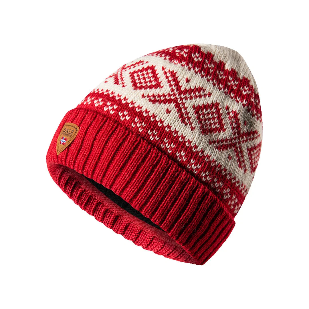Cortina 1956 hat in Red/White showing the patterned crown and ribbed red edge