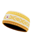Dystingen headband in Off White/Mustard/Sweet Honey showing the geometric knit and dark inner lining