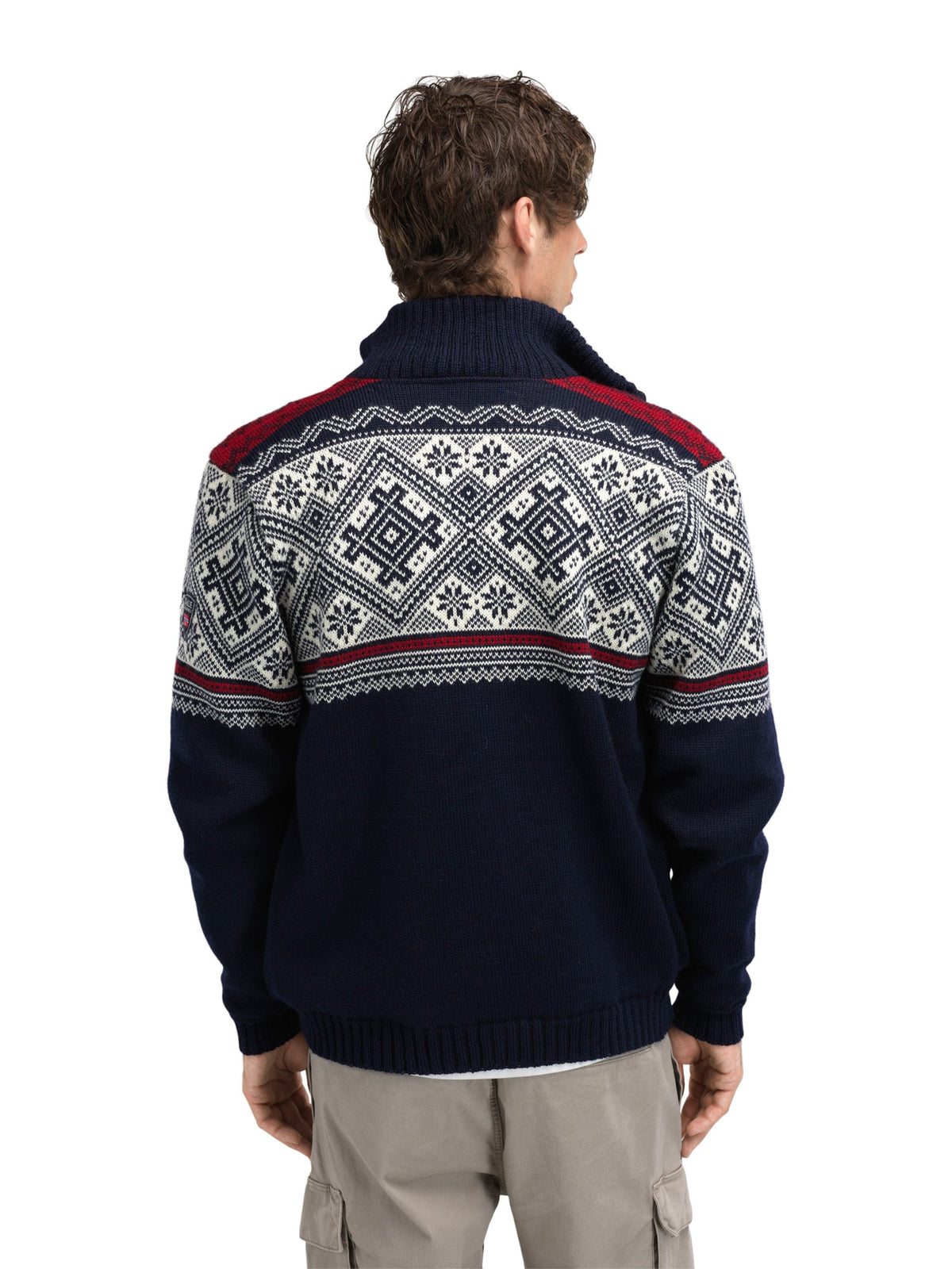 Dale of Norway Hardanger Windproof Jacket, men’s, Navy/Off White/Red Rose – back on model