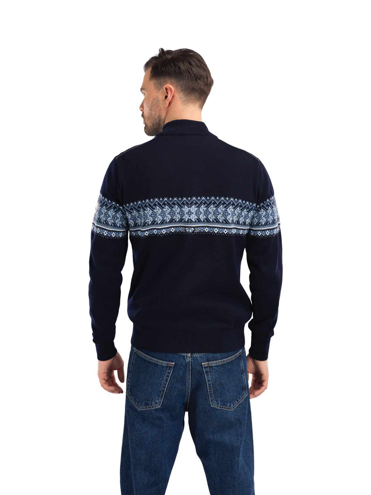 Dale of Norway Hovden Jacket, men’s, Navy/Off White/Blue Shadow – back on model