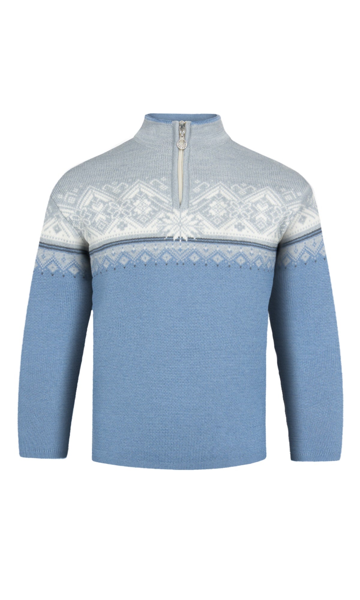 Front product view of the Moritz kids' quarter-zip sweater in Blue Shadow/Grey/Schiefer