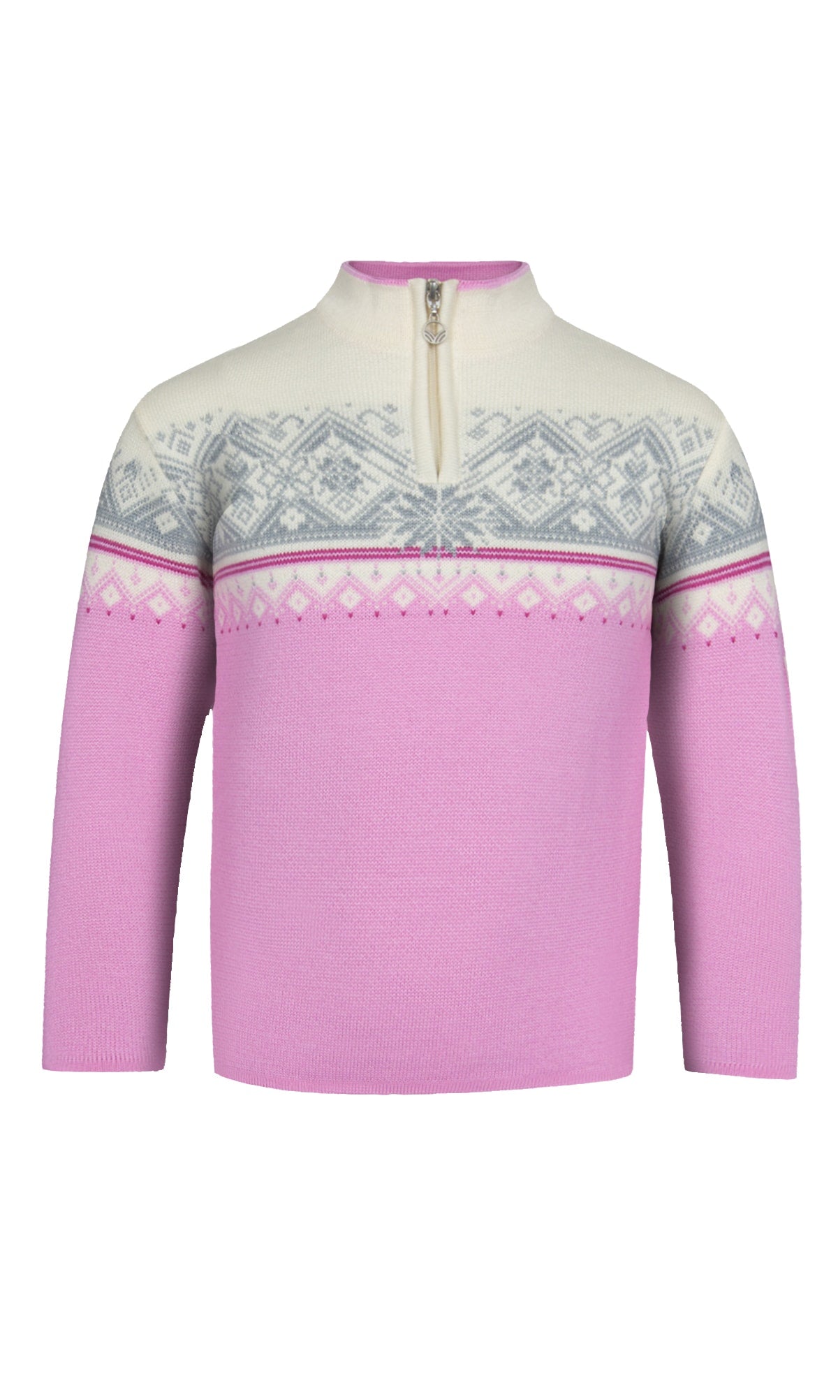 Front product view of the Moritz kids' sweater in Pink Candy/Off White/Fuchsiara