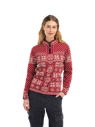 Dale of Norway Peace Sweater, women’s, Red Rose/Off White – front on model