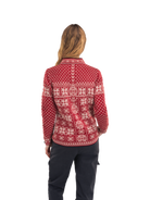 Dale of Norway Peace Sweater, women’s, Red Rose/Off White – back on model