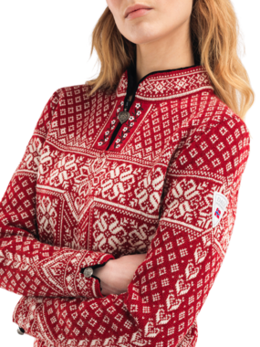 Dale of Norway Peace Sweater, women’s, Red Rose/Off White – pattern and cuff detail