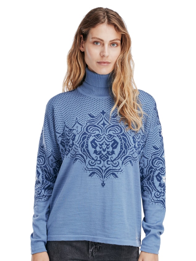 Dale of Norway Rosendal Sweater, women’s, Blue Shadow/Indigo – front on model
