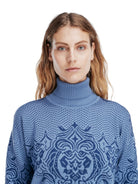 Dale of Norway Rosendal Sweater, women’s, Blue Shadow/Indigo – collar and chest detail