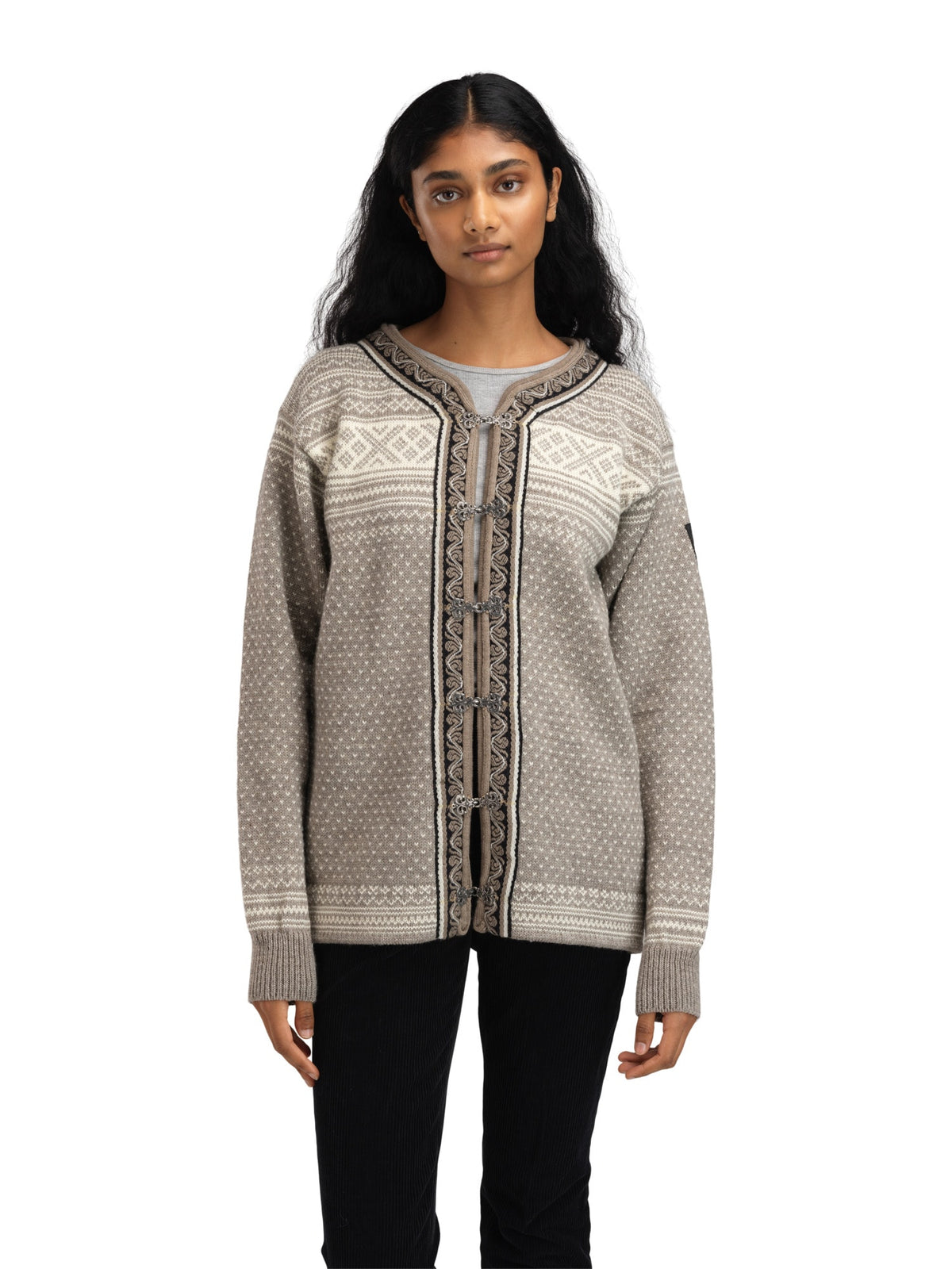 Dale of Norway Setesdal Lusekofte Jacket, unisex, Vanilla Sugar/Natural White – front on female model