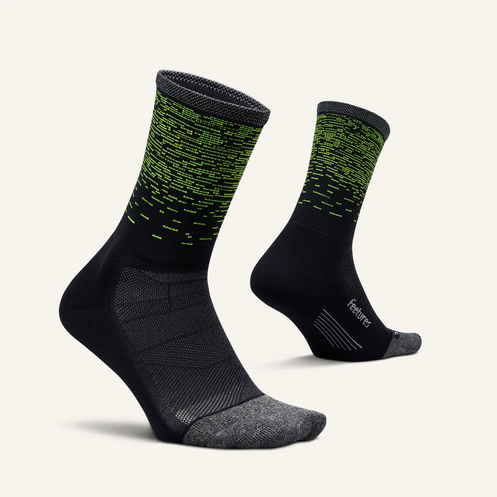 Feetures Elite Light Cushion Mini Crew. Black/Yellow.
