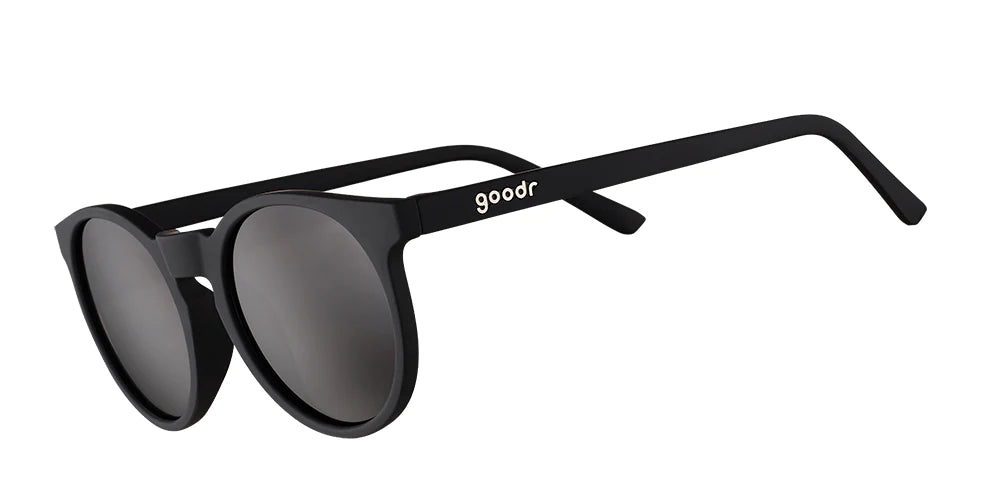goodr circle g sunglasses. Black. Front/Lateral view.