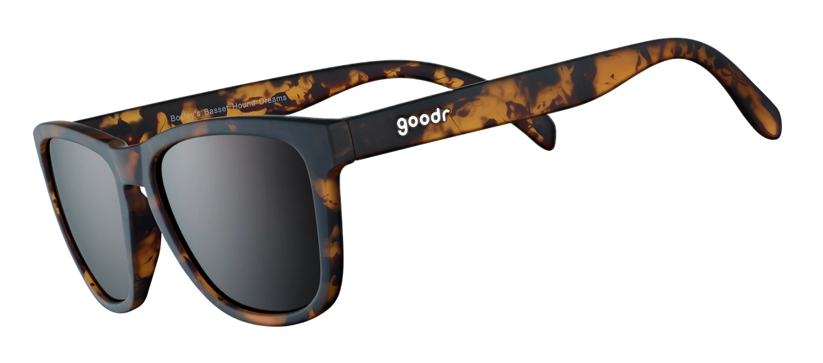 Goodr Sunglasses. OG. Brown. Front/Lateral View.