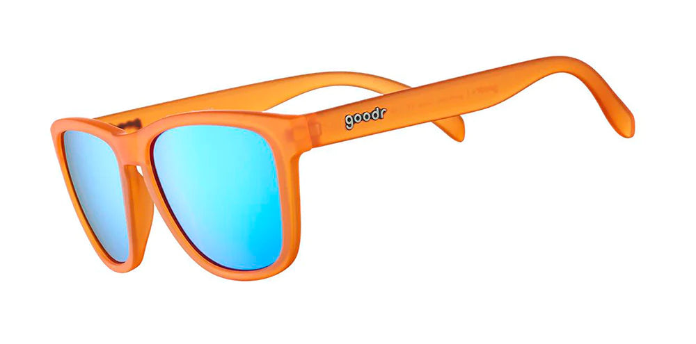 Goodr Sunglasses. OG. Orange. Front/Lateral View.
