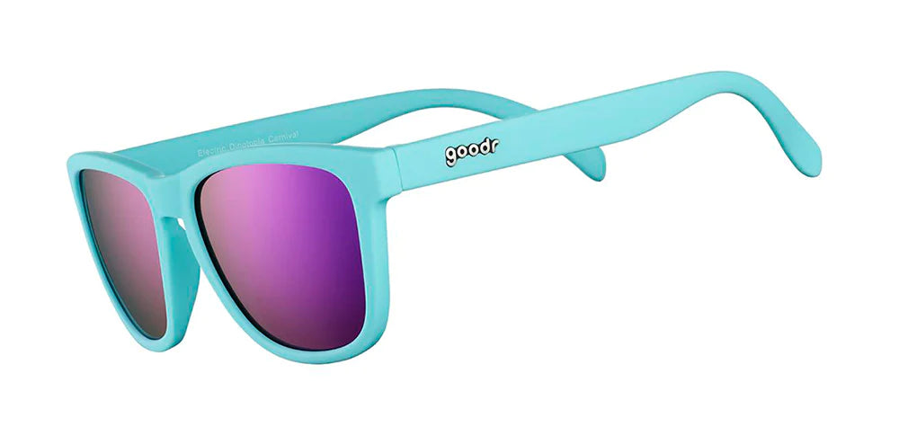 Goodr Sunglasses. OG. Teal. Front/Lateral View.