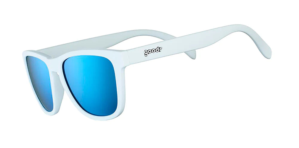 Goodr Sunglasses. OG. White. Front/Lateral View.