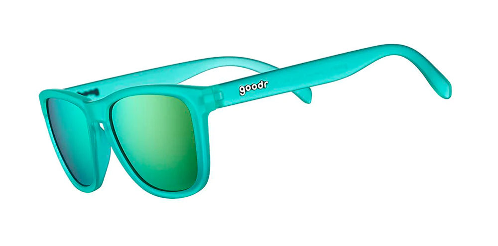 Goodr Sunglasses. OG. Teal. Front/Lateral View.