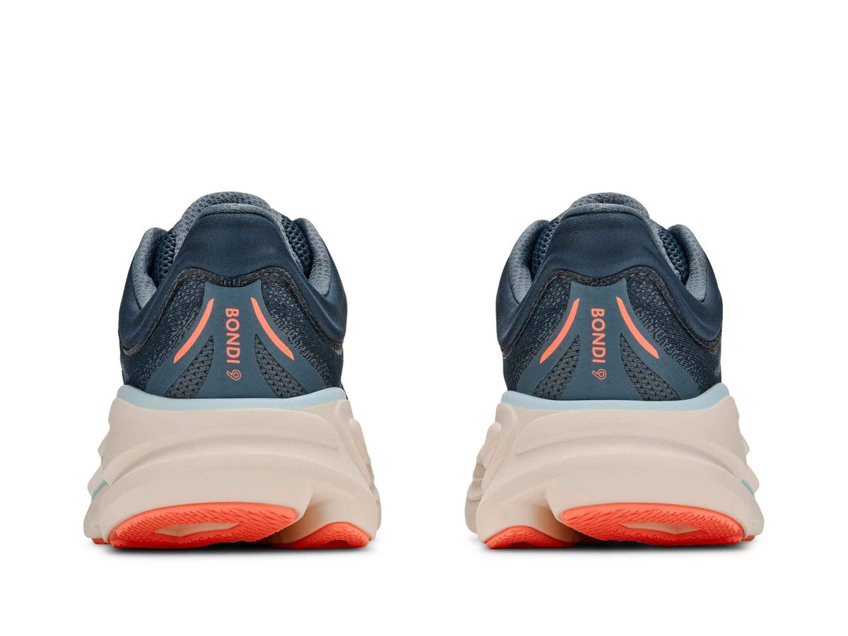 Women's HOKA Bondi 9 in Faded Navy/Slate Blue — rear view.