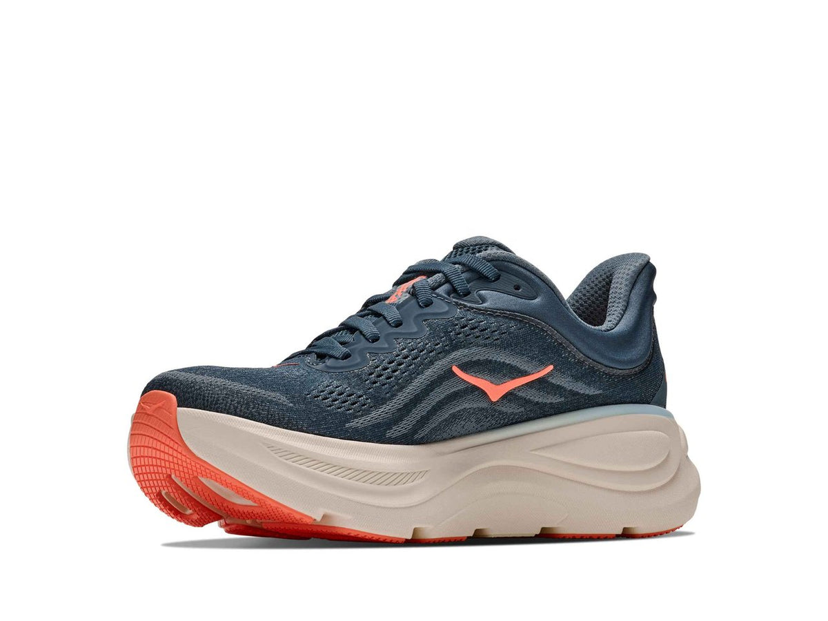 Women's HOKA Bondi 9 in Faded Navy/Slate Blue — alternate front three-quarter view.
